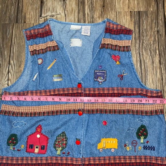 Bobbie Brooks Denim Vest with Red Plaid Accents - Picture 2 of 6